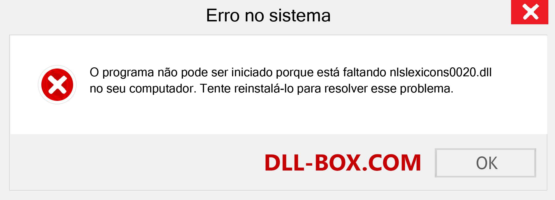 Arquivo nlslexicons0020.dll ausente ?. Download para Windows 7, 8, 10 - Correção de erro ausente nlslexicons0020 dll no Windows, fotos, imagens